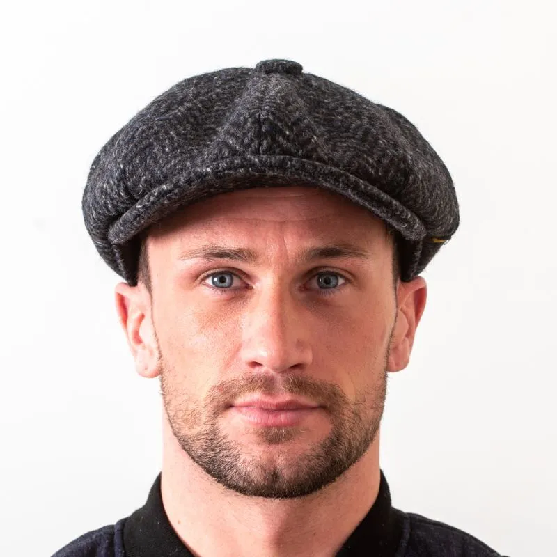 B10293 Herringbone Men's Paperboy Hat in Charcoal Front View Gaelsong