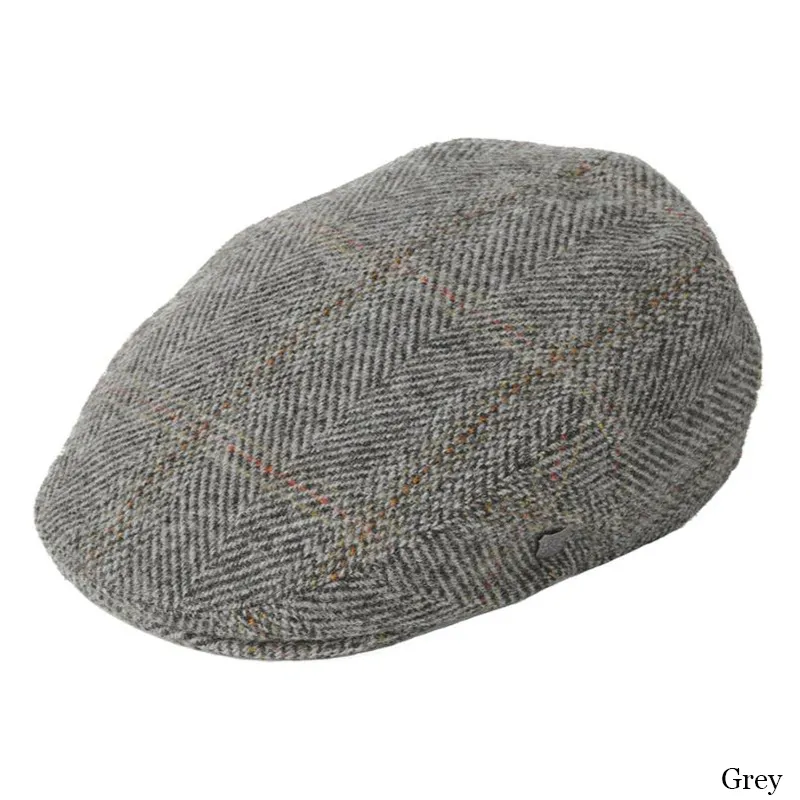 B10296 GREY Colour Handmade Men's Harris Tweed Flat Cap - Brown Gaelsong
