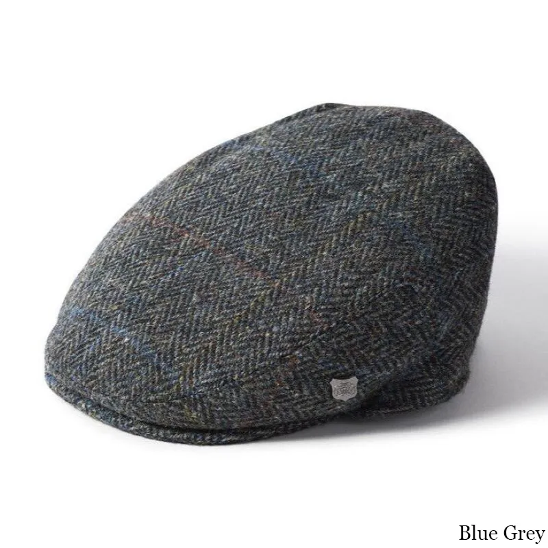 B10296 BLUE/GREY Colour Handmade Men's Harris Tweed Flat Cap - Brown Gaelsong