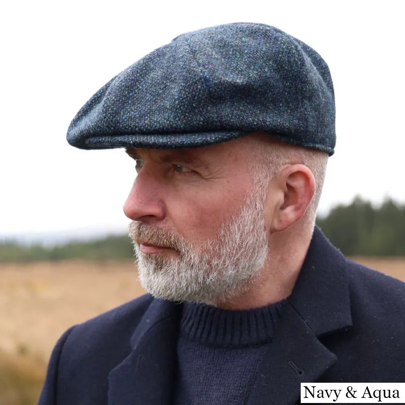 B10306 NAVY AQUA Colour Harris Tweed Eight Panel Newsboy Cap Sidxe View Gaelsong