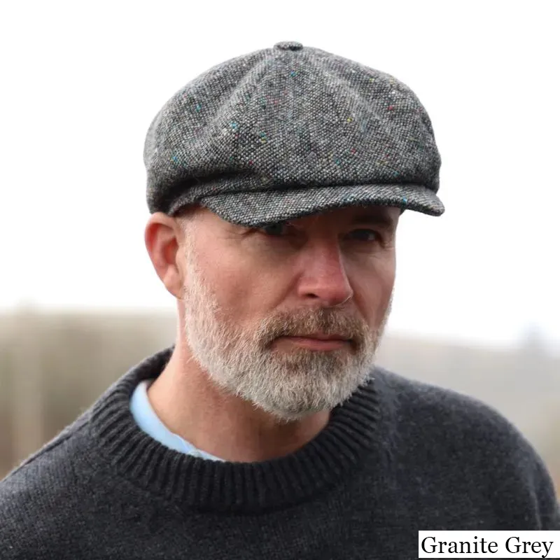 B10307 GRANITE GREY Harris Tweed Eight Panel Newsboy Connery Cap Lifestyle Gaelsong