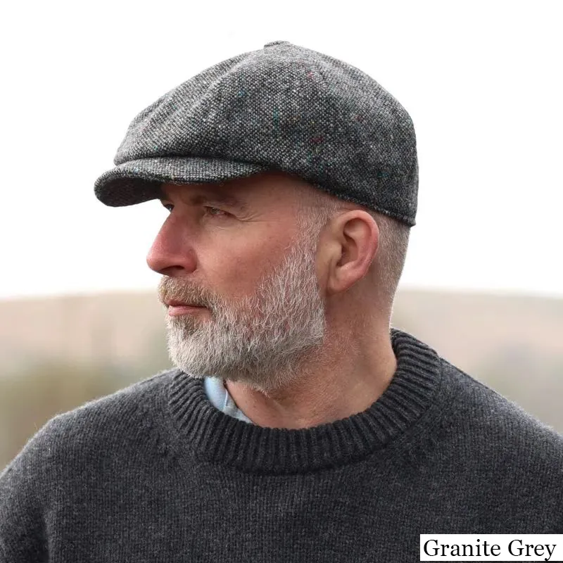B10307 GRANITE GREY Harris Tweed Eight Panel Newsboy Connery Cap Lifestyle Gaelsong