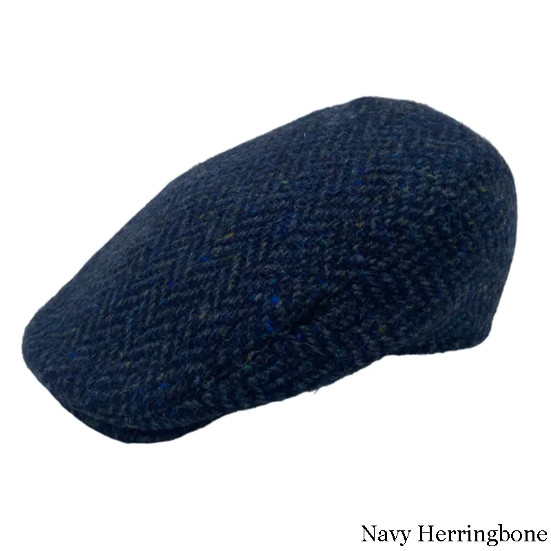 B10308 NAVY HERRINBONE Colour Gents' Scottish Harris Tweed Driving Cap Gaelsong