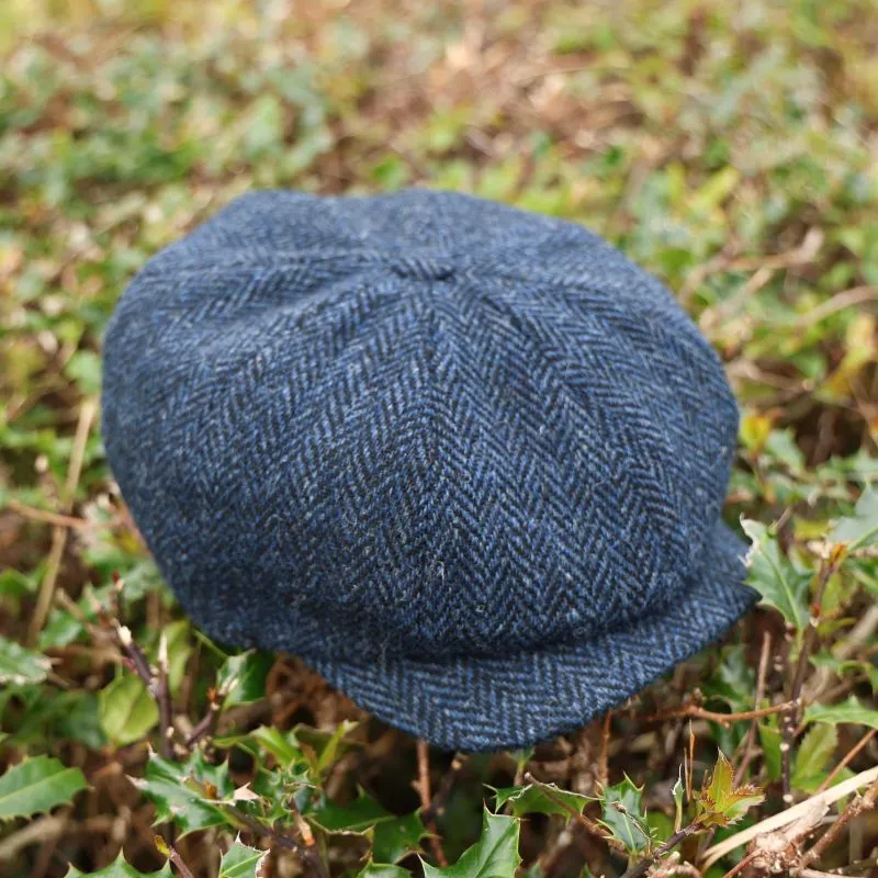 B10309 NAVY HERRINGBONE Colour Handwoven Genuine Harris Tweed Shelby Cap Lifestyle Gaelsong