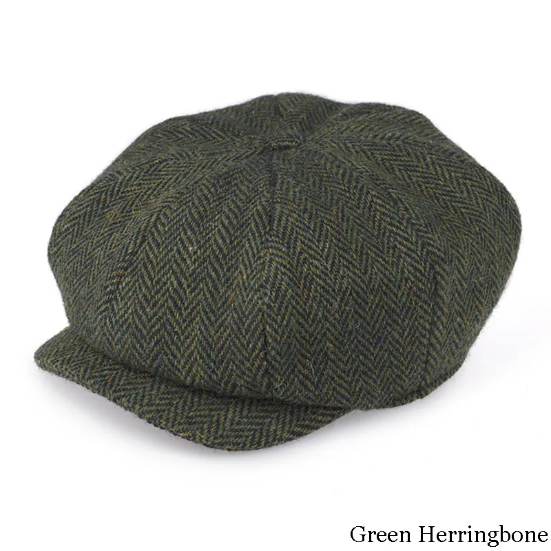 B10309 GREEN HERRINGBONE Colour Handwoven Genuine Harris Tweed Shelby Cap Gaelsong