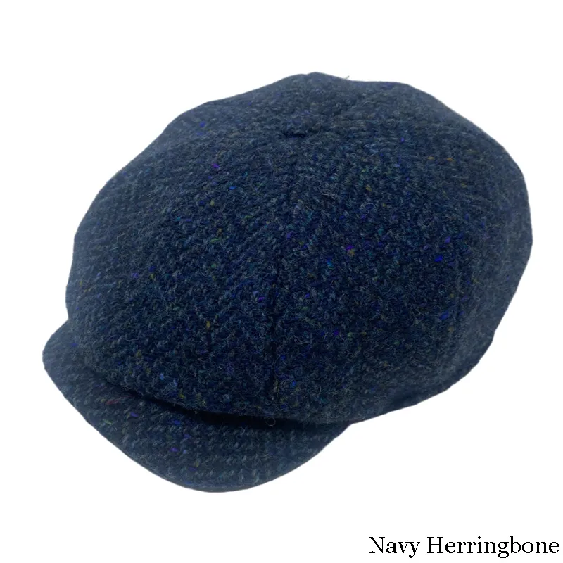 B10309 NAVY HERRINGBONE Colour Handwoven Genuine Harris Tweed Shelby Cap Gaelsong