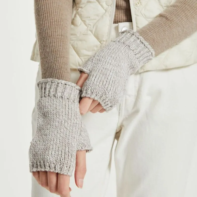 B10312 Irish Merino Wool Fingerless Gloves On the Model Gaelsong