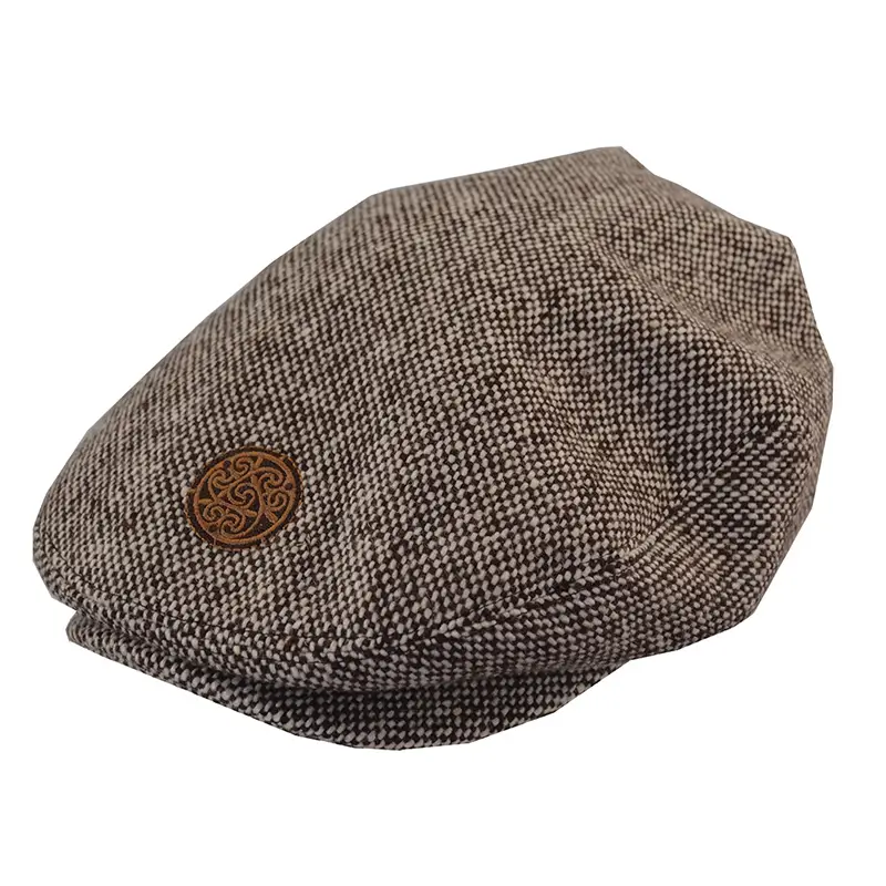 B10315 Men's Embroidered Tweed Flat Cap  Brown Gaelsong