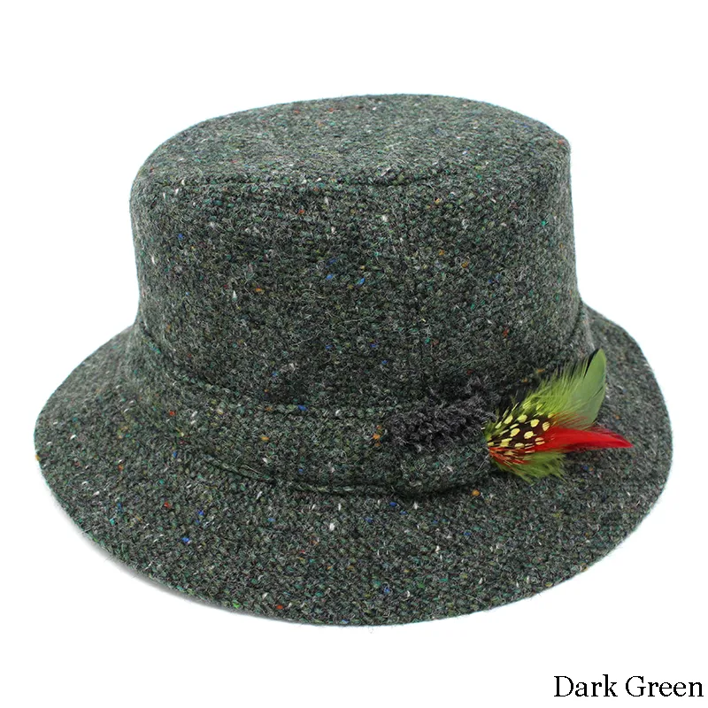 B10333 DARK GREEN Colour Handcrafted Harris Tweed Irish Walking Hat Gaelsong