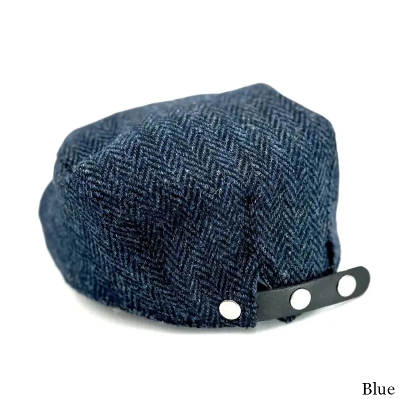 B10336 BLUE Colour Handmade Harris Tweed Herringbone Flat Cap Back Side View Gaelsong