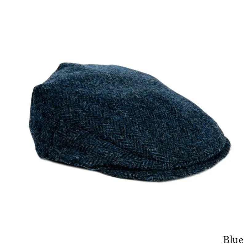 B10336 BLUE Colour Handmade Harris Tweed Herringbone Flat Cap Gaelsong