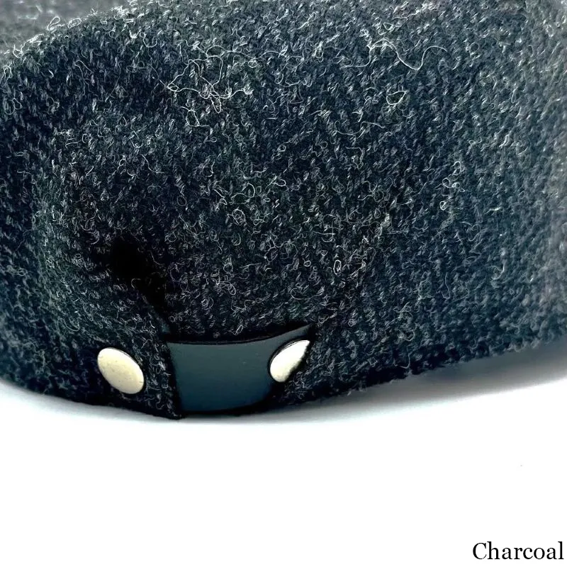 B10336 CHARCOAL Colour Handmade Harris Tweed Herringbone Flat Cap Back Side View Gaelsong