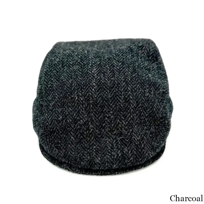 B10336 CHARCOAL Colour Handmade Harris Tweed Herringbone Flat Cap Front View Gaelsong