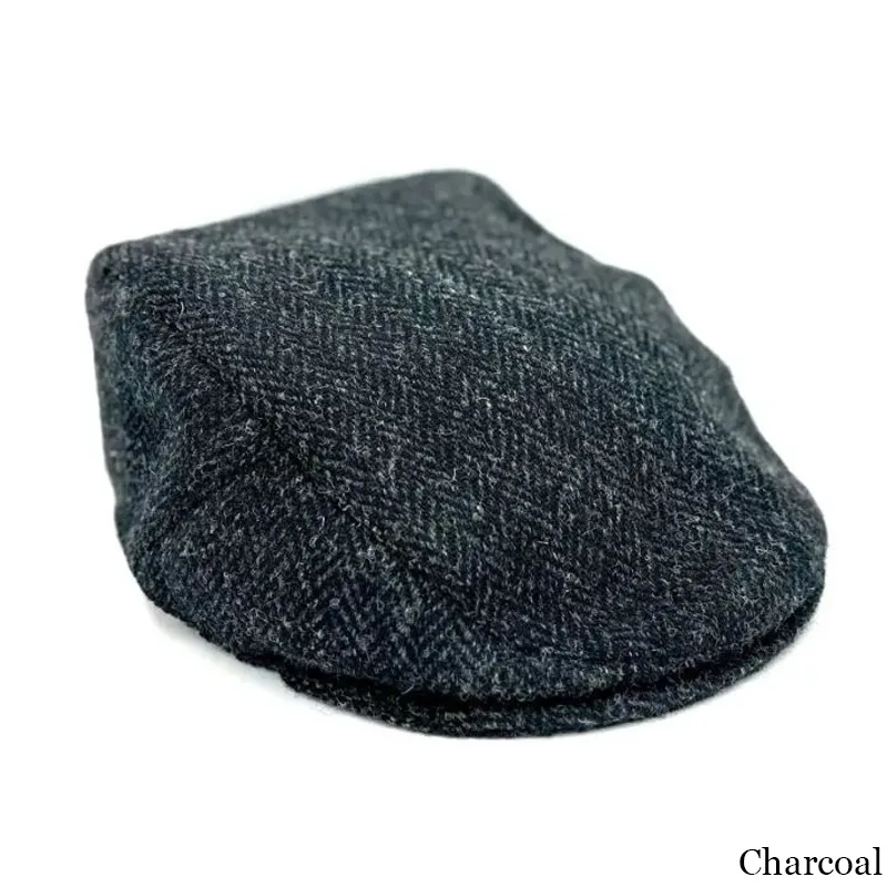 B10336 CHARCOAL Colour Handmade Harris Tweed Herringbone Flat Cap Gaelsong