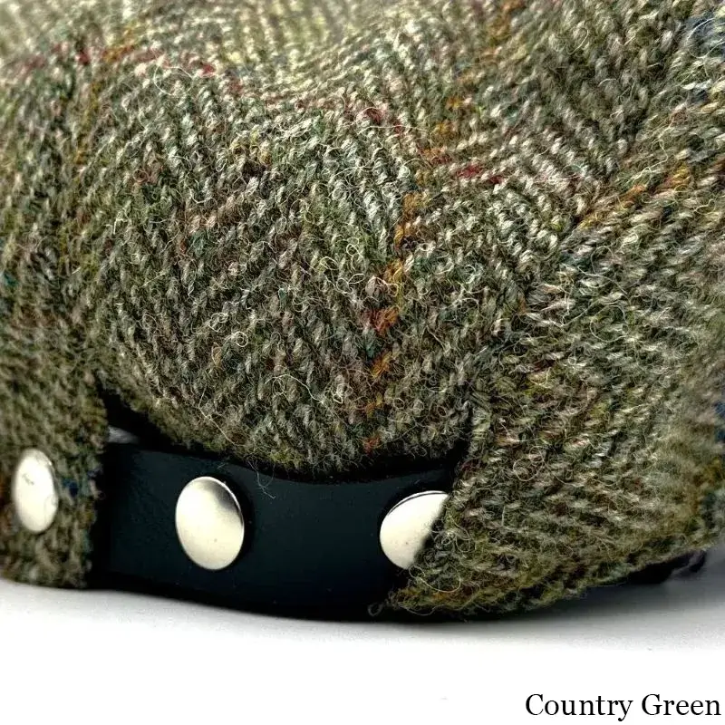 B10336 COUNTRY GREEN Colour Handmade Harris Tweed Herringbone Flat Cap Back View Closeup Gaelsong