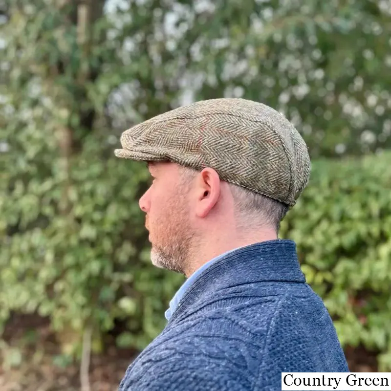 B10336 COUNTRY GREEN Colour Handmade Harris Tweed Herringbone Flat Cap Lifestyle Gaelsong
