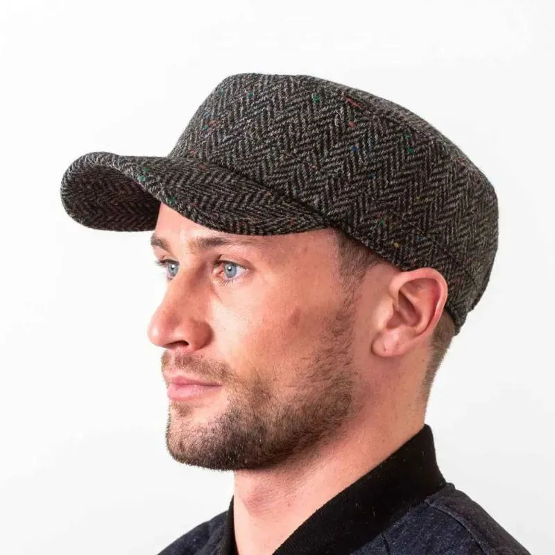 B10339 Irish Donegal Tweed Herringbone Cadet Cap Charcoal Gaelsong 