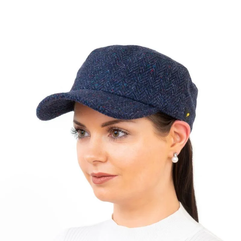 B10339 Irish Donegal Tweed Herringbone Cadet Cap Navy Gaelsong