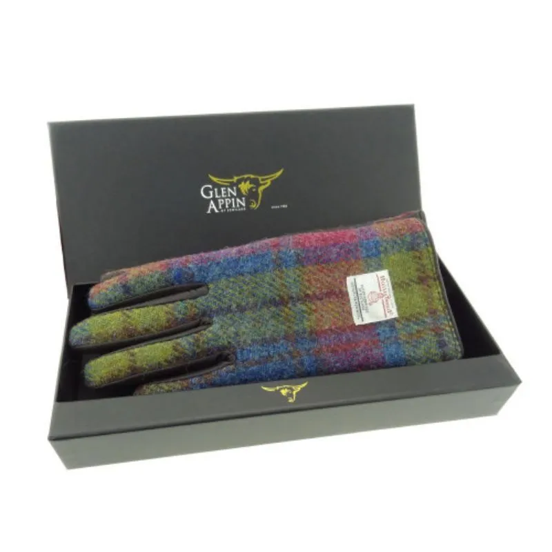 B10347 Tartan Design Harris Tweed Leather Gloves Multi Color Gaelsong