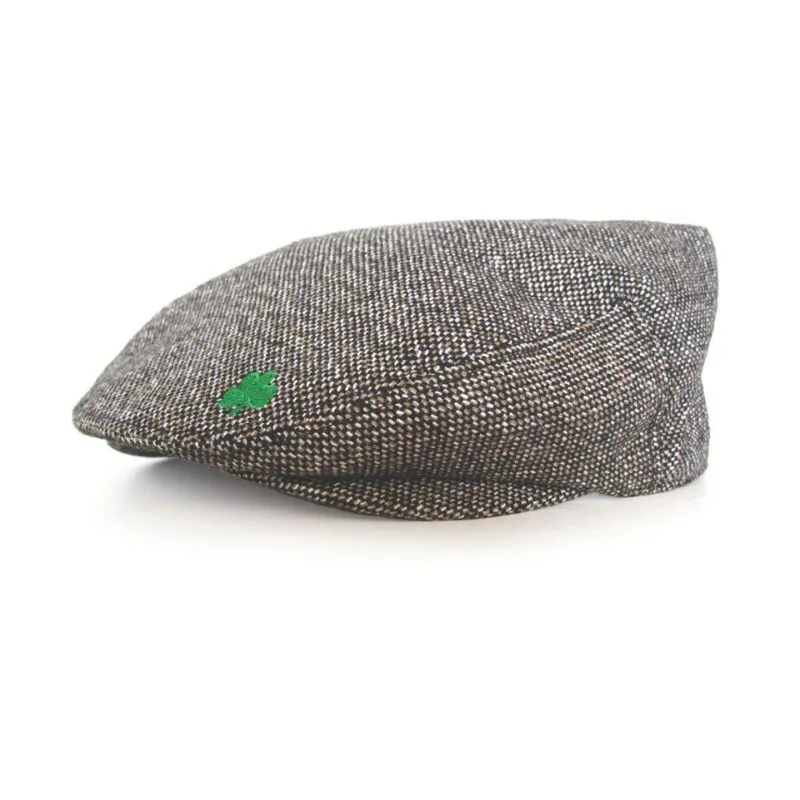 B10348 Shamrock Embroidery Herringbone Flat Cap Grey Gaelsong