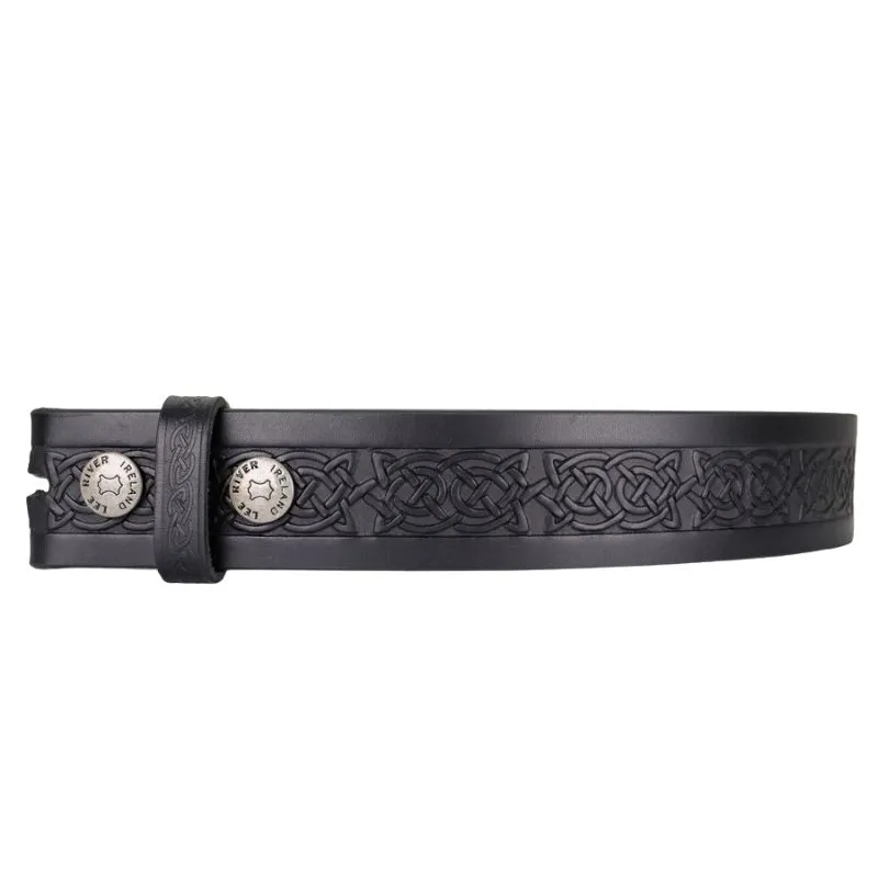 B20010 BLACK Colour Eternal Knot Irish Leather Belt Closeup Design Gaelsong