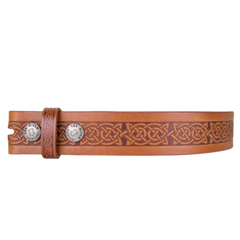 B20010 BROWN Colour Eternal Knot Irish Leather Belt Closeup View Gaelsong