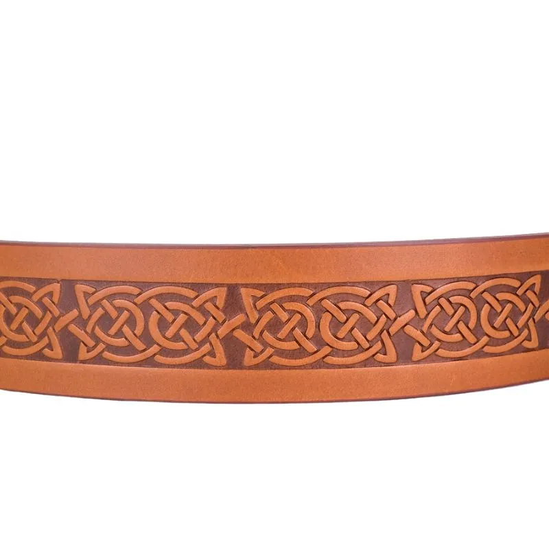 B22020 Celtic Design BROWN Belt Closeup View Gaelsong