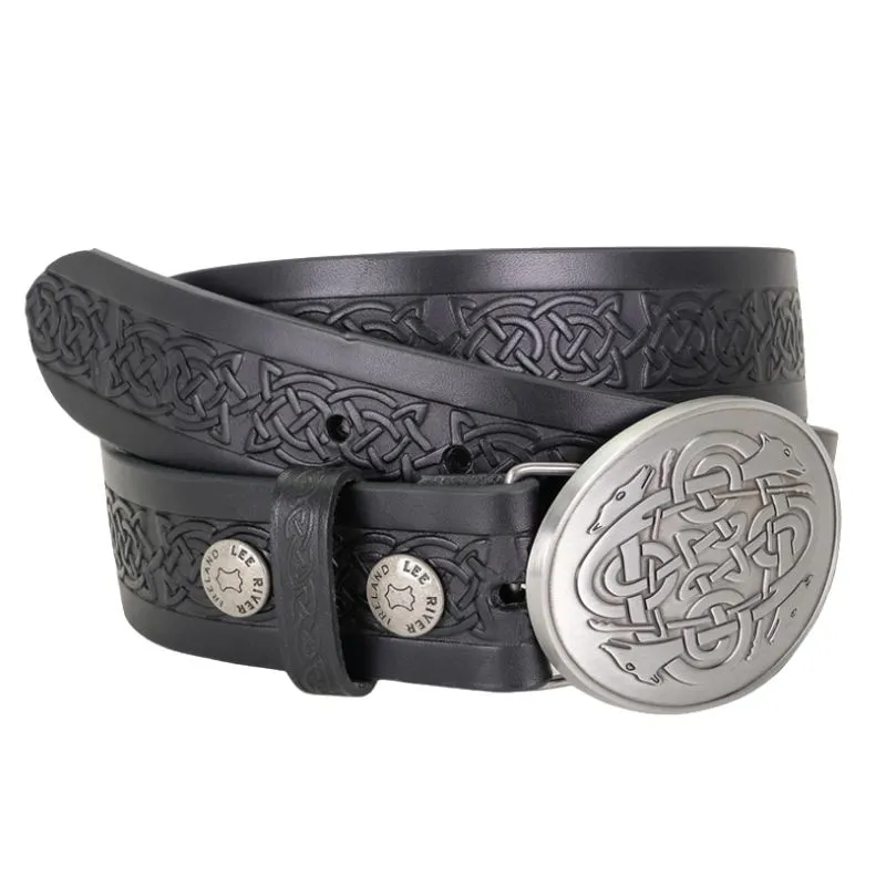 B22020 Celtic Hounds Buckle with BLACK Belt Studio Gaelsong
