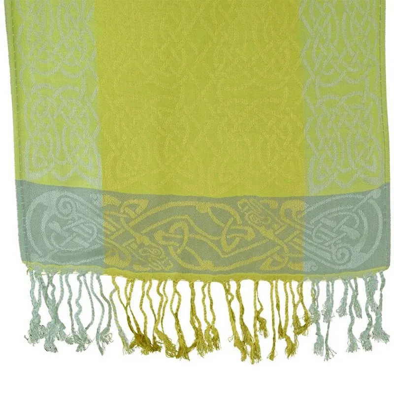 B30134 Fields of Gold Knotwork Pashmina Scarf Fringed Edges Gaelsong