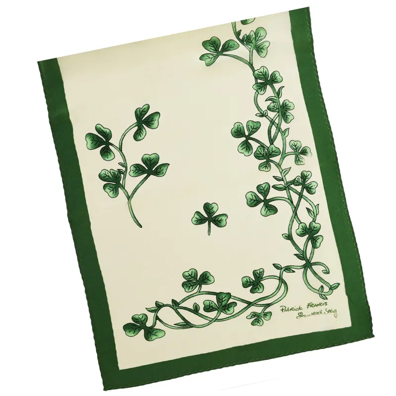 B30165 Silk Irish Shamrock Sprig Scarf Folded Gaelsong