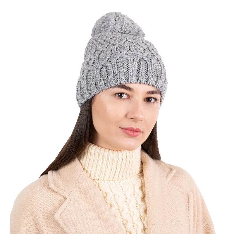B30187 GREY Colour Bobble Aran Cable Knit Hat Studio Gaelsong