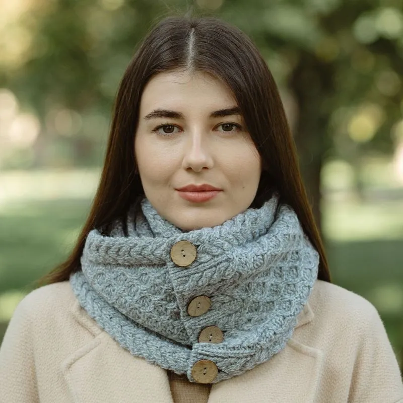 B30190 GREY Colour Honeycomb Aran Buttoned Snood Scarf Gaelsong