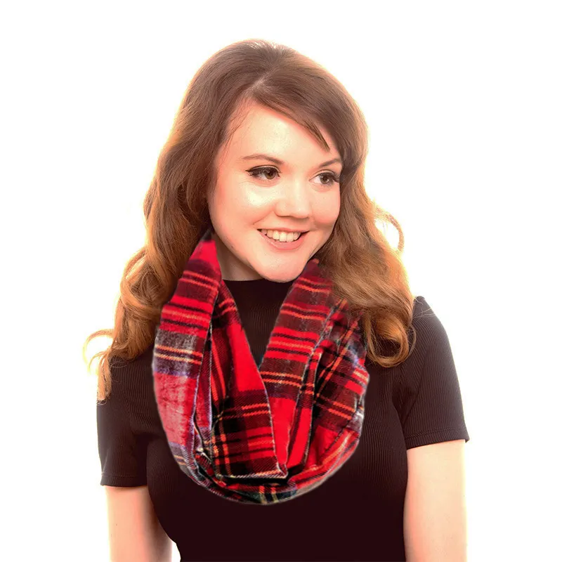 Tartan Silk Velvet Infinity Scarf- Red