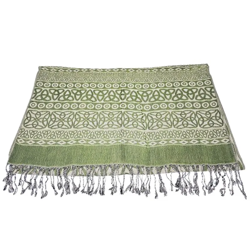 B30195 Inisheer Trinity Knot Fringed Scarf- Light Green Studio Gaelsong