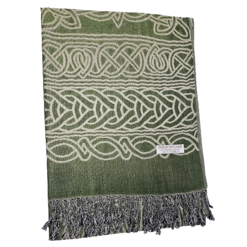 B30214 Celtic Knot Viscose Scarf - Light Green Folded View Gaelsong