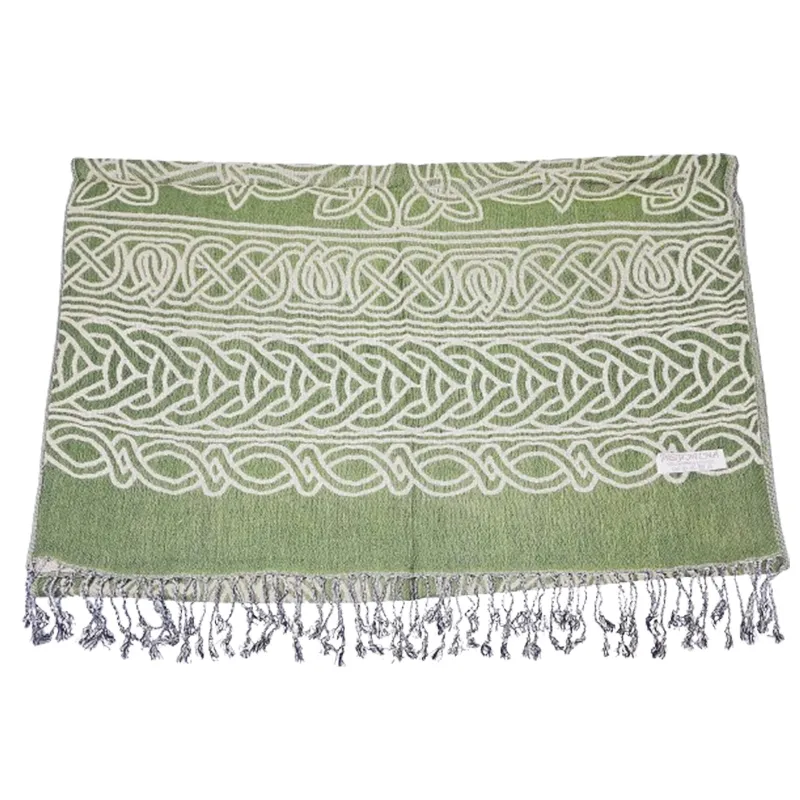 B30214 Celtic Knot Viscose Scarf - Light Green Studio Gaelsong