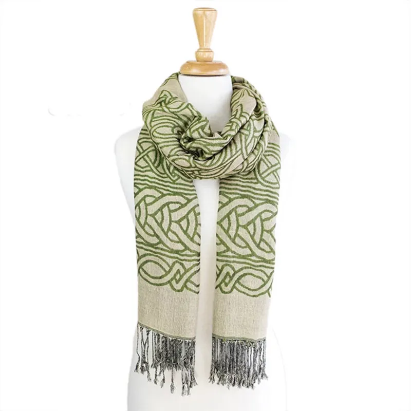 B30214 REVERSIBLE SIDE Celtic Knot Viscose Scarf - Light Green Gaelsong