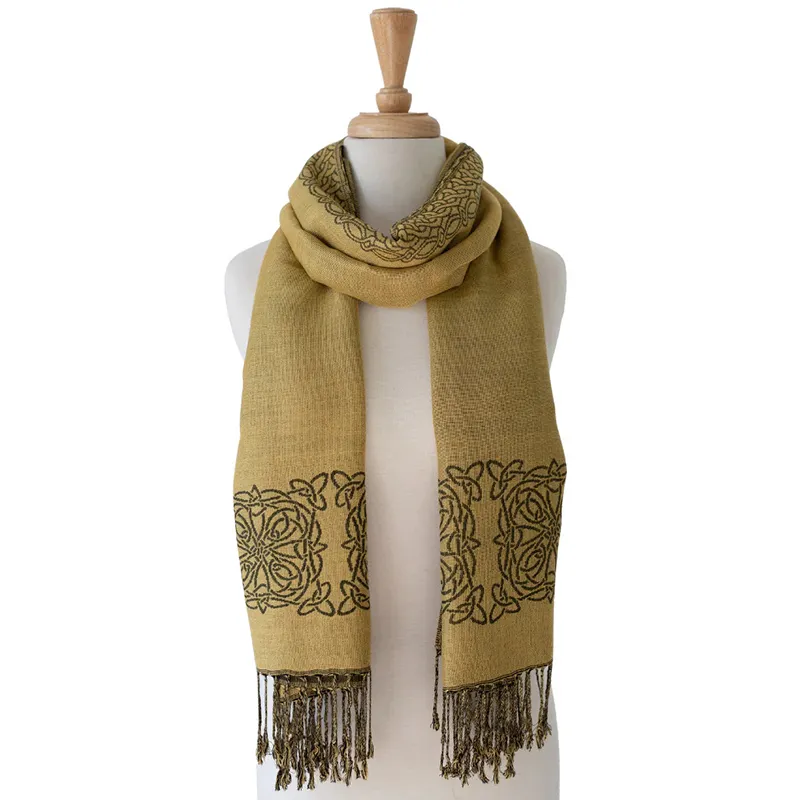 B30218 Dark Olive & Mustard Celtic Reversible Scarf Reverse Gaelsong