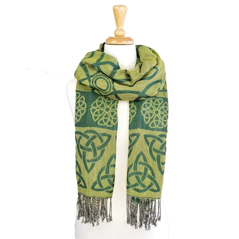B30216 REVERSIBLE SIDE Viscose Trinity Knot Scarf - Kelly & Lime Gaelsong