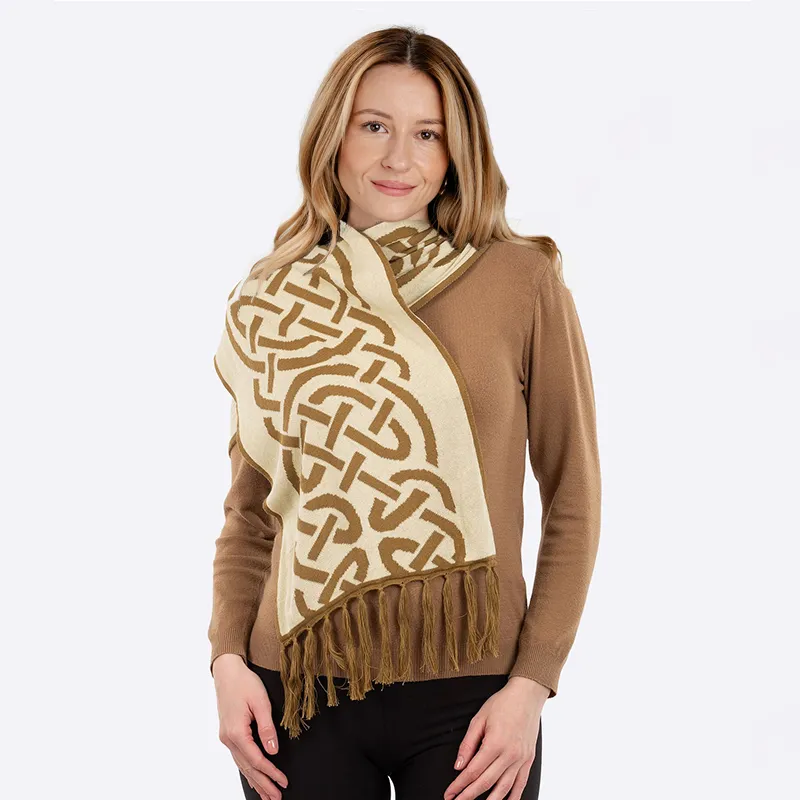 B30239 FAWN BROWN Colour  Celtic Knot Pattern Scarf Gaelsong