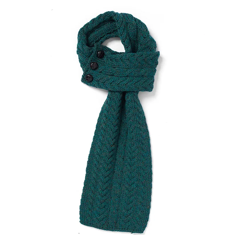 B30245 Color CONNEMARA GREEN Patchwork Aran Wool Throw Front Side Gaelsong