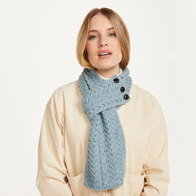 B30245 Color MISTY BLUE Patchwork Aran Wool Throw Gaelsong