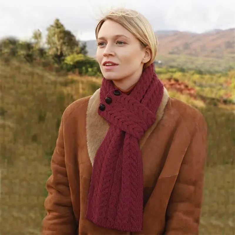 B30245 Color RED Patchwork Aran Wool Throw Front Side Gaelsong