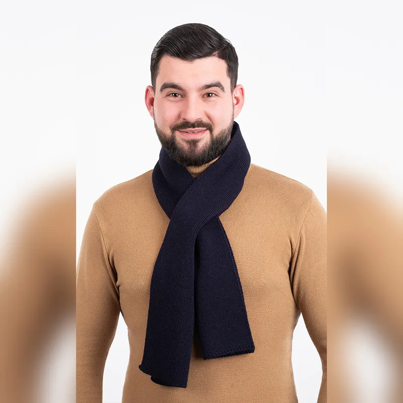 B30250 Color NAVY BLUE Fishermen Style Mens Merino Scarf Shop online on Gaelsong