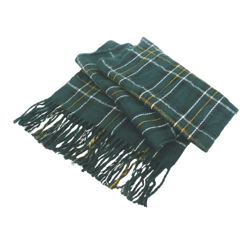 Green Tartan Highlander Fringed Scarf
