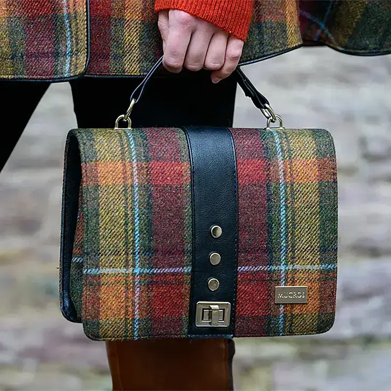 Tweed and leather bag sale