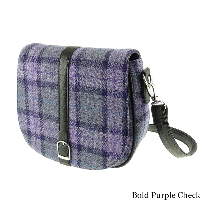 B40170 BOLD PURPLE CHECK Colour Handwoven Harris Tweed Tartan Shoulder Bag Gaelsong
