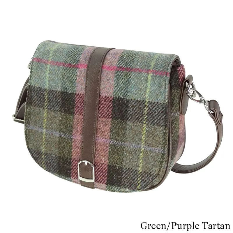 B40170 GREEN PURPLE Colour Handwoven Harris Tweed Tartan Shoulder Bag Gaelsong