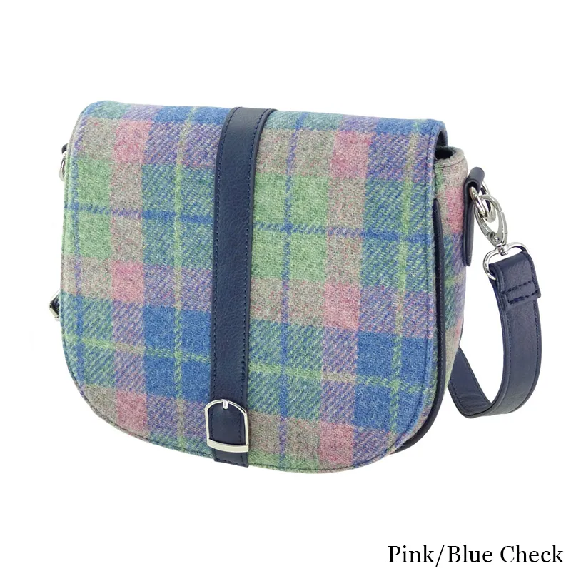 B40170 PINK BLUE Colour Handwoven Harris Tweed Tartan Shoulder Bag Gaelsong