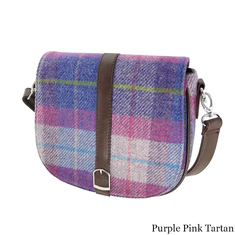 B40170 PURPLE PINK TARTAN Colour Handwoven Harris Tweed Tartan Shoulder Bag Gaelsong